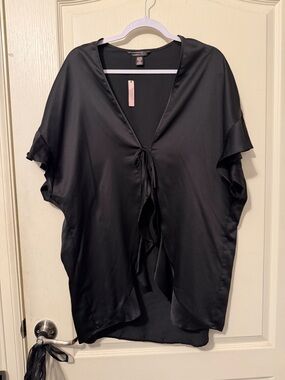 Victoria's Secret Black Satin Tie-Front Robe